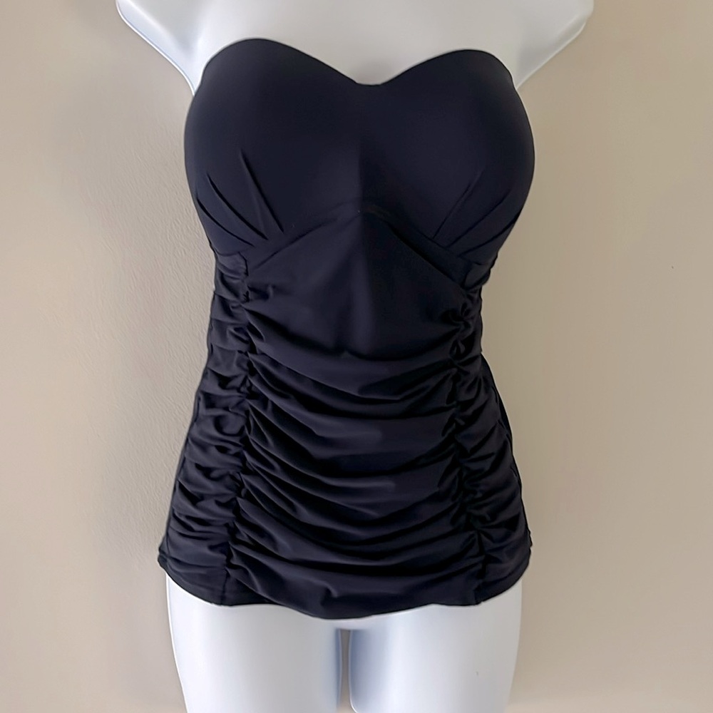NWOT DKNY navy tankini strapless swim top L